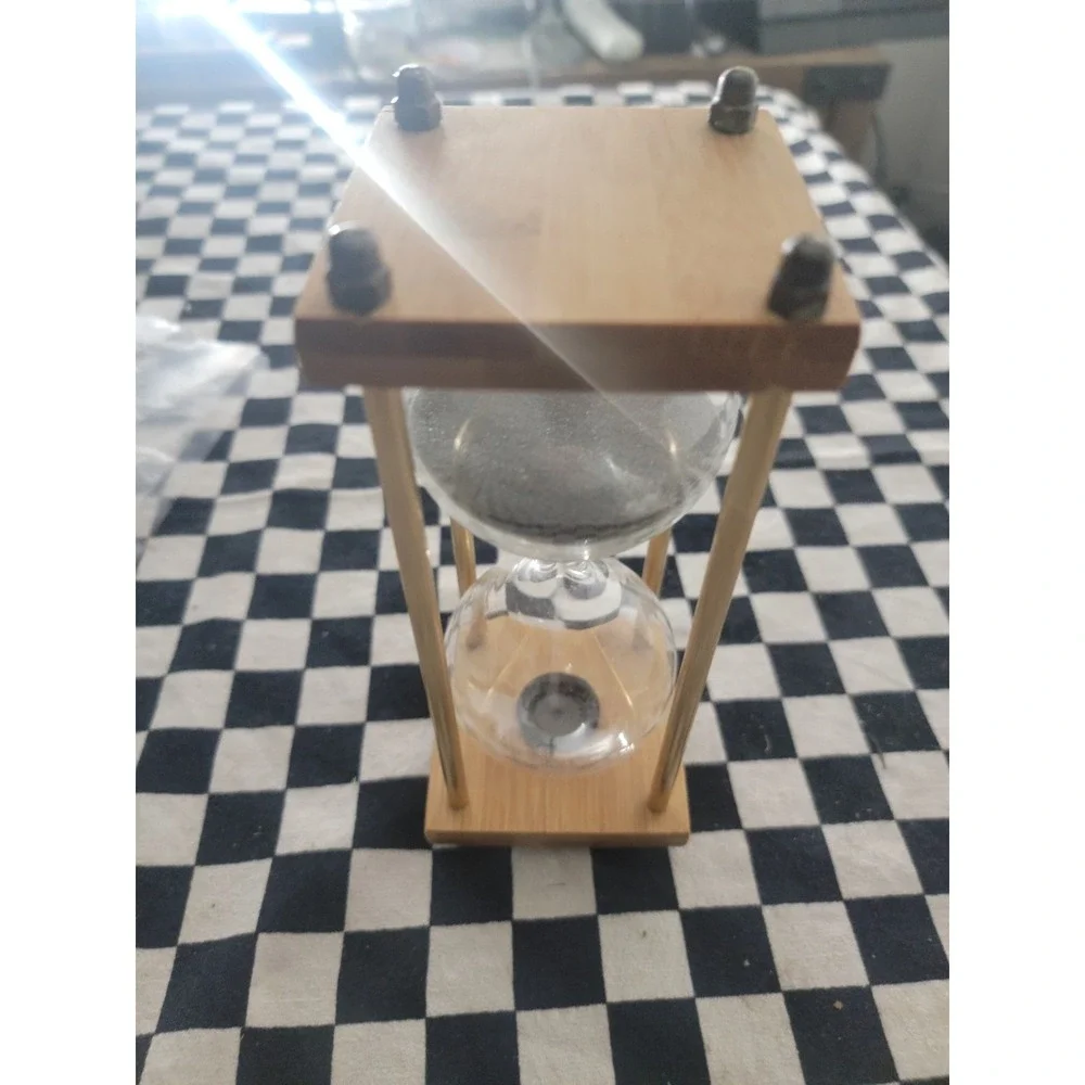 15‎ Minute Gray Sand Timer Hourglass Wood & Brass Frame Desk Decor